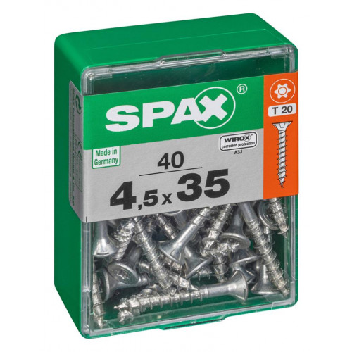 Lot de 40 vis acier tête autofraisée plate SPAX, Diam.4.5 mm x L.35 mm - SPAX
