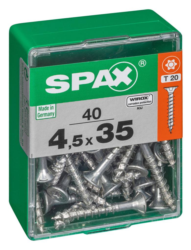Lot de 40 vis acier tête autofraisée plate SPAX, Diam.4.5 mm x L.35 mm