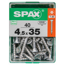 Lot de 40 vis acier tête autofraisée plate SPAX, Diam.4.5 mm x L.35 mm - SPAX