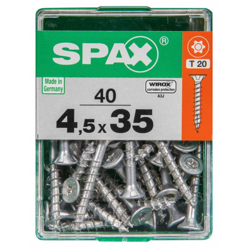 Lot de 40 vis acier tête autofraisée plate SPAX, Diam.4.5 mm x L.35 mm - SPAX