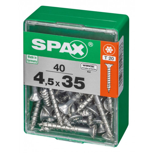 Lot de 40 vis acier tête autofraisée plate SPAX, Diam.4.5 mm x L.35 mm - SPAX