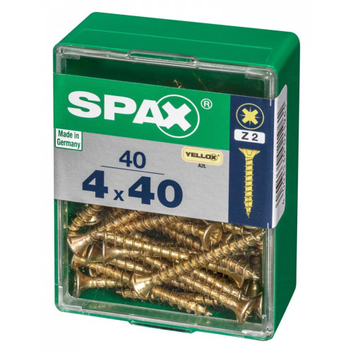 Lot de 40 vis acier tête fraisée pozidriv SPAX, Diam.4 mm x L.40 mm - SPAX