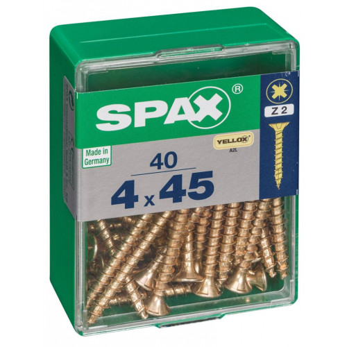 Lot de 40 vis acier tête fraisée pozidriv SPAX, Diam.4 mm x L.45 mm - SPAX