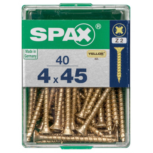 Lot de 40 vis acier tête fraisée pozidriv SPAX, Diam.4 mm x L.45 mm - SPAX