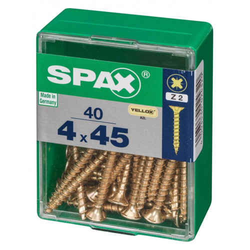 Lot de 40 vis acier tête fraisée pozidriv SPAX, Diam.4 mm x L.45 mm - SPAX