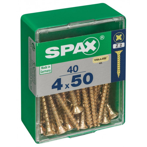 Lot de 40 vis acier tête fraisée pozidriv SPAX, Diam.4 mm x L.50 mm - SPAX