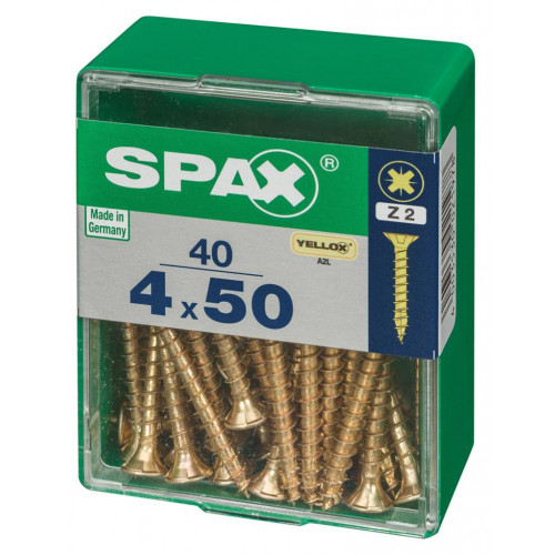 Lot de 40 vis acier tête fraisée pozidriv SPAX, Diam.4 mm x L.50 mm - SPAX