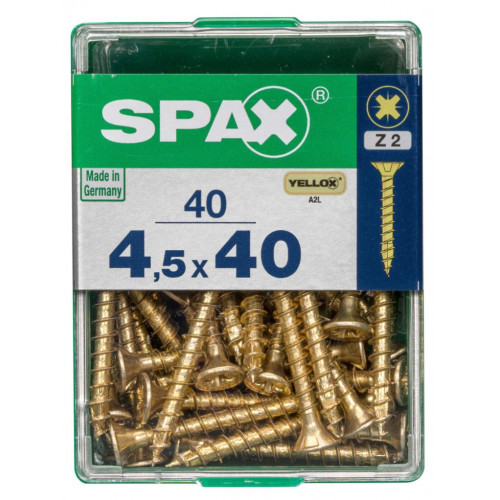 Lot de 40 vis acier tête fraisée pozidriv SPAX, Diam.4.5 mm x L.40 mm - SPAX