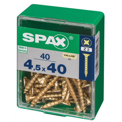 Lot de 40 vis acier tête fraisée pozidriv SPAX, Diam.4.5 mm x L.40 mm - SPAX