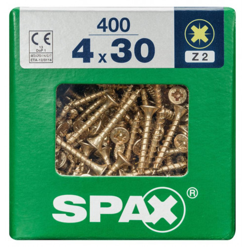 Lot de 400 vis acier tête fraisée pozidriv SPAX, Diam.4 mm x L.30 mm - SPAX