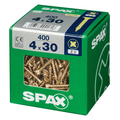 Lot de 400 vis acier tête fraisée pozidriv SPAX, Diam.4 mm x L.30 mm - SPAX