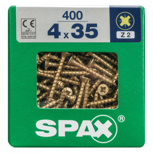 Lot de 400 vis acier tête fraisée pozidriv SPAX, Diam.4 mm x L.35 mm - SPAX