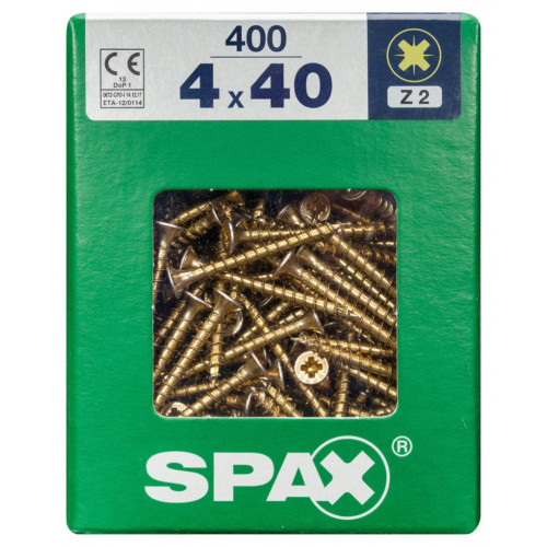 Lot de 400 vis acier tête fraisée pozidriv SPAX, Diam.4 mm x L.40 mm - SPAX