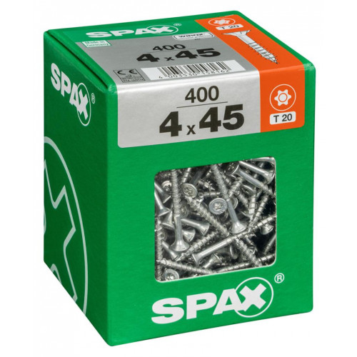 Lot de 400 vis acier tête fraisée torx SPAX, Diam.4 mm x L.45 mm - SPAX