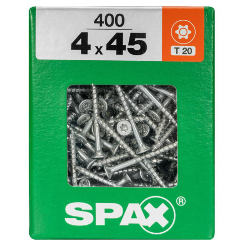 Lot de 400 vis acier tête fraisée torx SPAX, Diam.4 mm x L.45 mm - SPAX