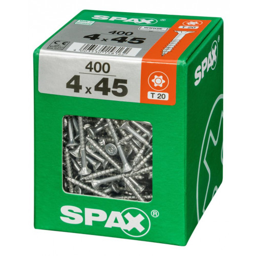 Lot de 400 vis acier tête fraisée torx SPAX, Diam.4 mm x L.45 mm - SPAX