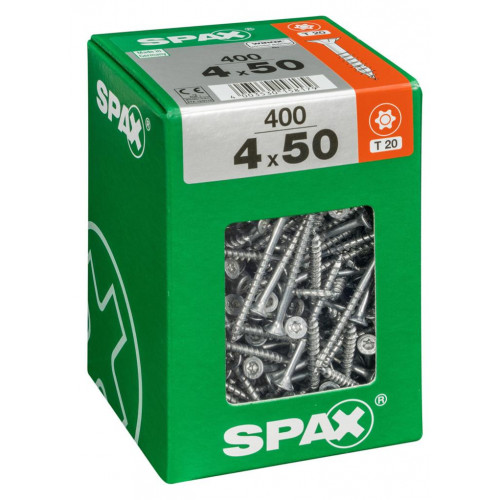 Lot de 400 vis acier tête fraisée torx SPAX, Diam.4 mm x L.50 mm - SPAX