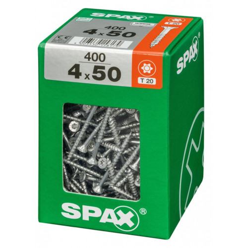 Lot de 400 vis acier tête fraisée torx SPAX, Diam.4 mm x L.50 mm - SPAX