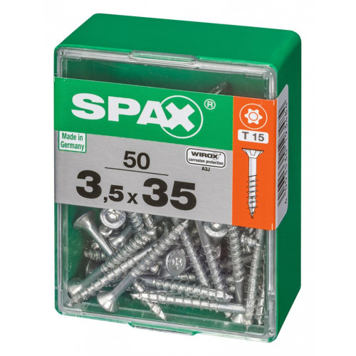 Lot de 50 vis acier tête autofraisée plate SPAX, Diam.3.5 mm x L.35 mm - SPAX