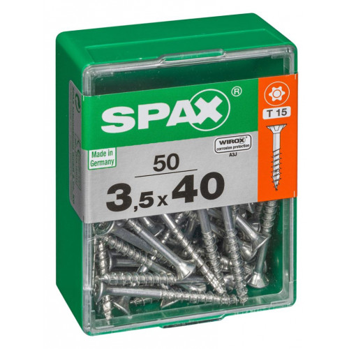 Lot de 50 vis acier tête autofraisée plate SPAX, Diam.3.5 mm x L.40 mm - SPAX