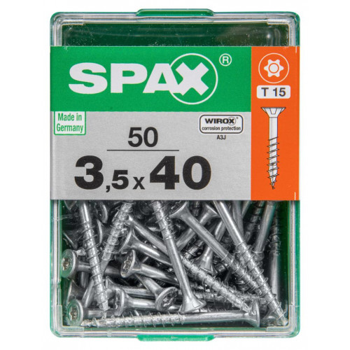 Lot de 50 vis acier tête autofraisée plate SPAX, Diam.3.5 mm x L.40 mm - SPAX