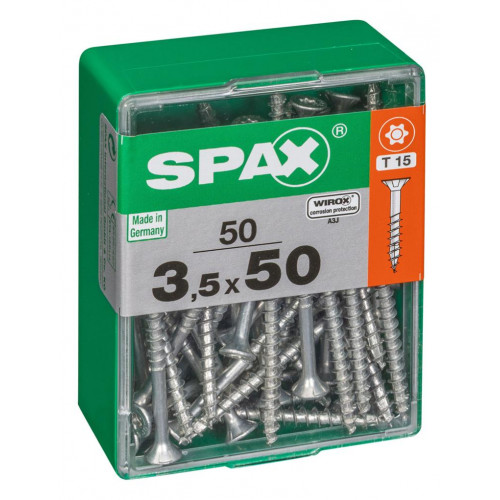 Lot de 50 vis acier tête autofraisée plate SPAX, Diam.3.5 mm x L.50 mm - SPAX