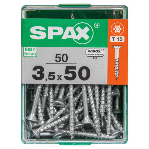 Lot de 50 vis acier tête autofraisée plate SPAX, Diam.3.5 mm x L.50 mm - SPAX