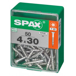 Lot de 50 vis acier tête autofraisée plate SPAX, Diam.4 mm x L.30 mm - SPAX