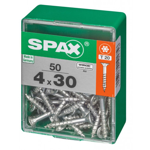 Lot de 50 vis acier tête autofraisée plate SPAX, Diam.4 mm x L.30 mm - SPAX