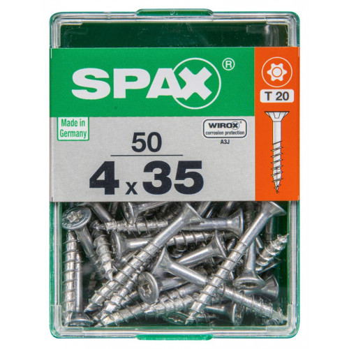 Lot de 50 vis acier tête autofraisée plate SPAX, Diam.4 mm x L.35 mm - SPAX
