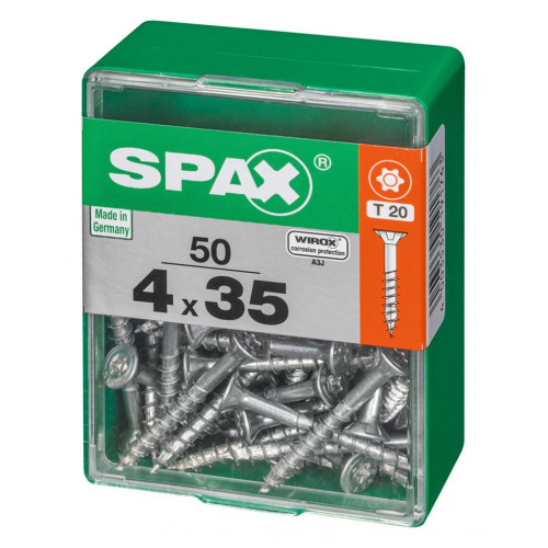 Lot de 50 vis acier tête autofraisée plate SPAX, Diam.4 mm x L.35 mm - SPAX