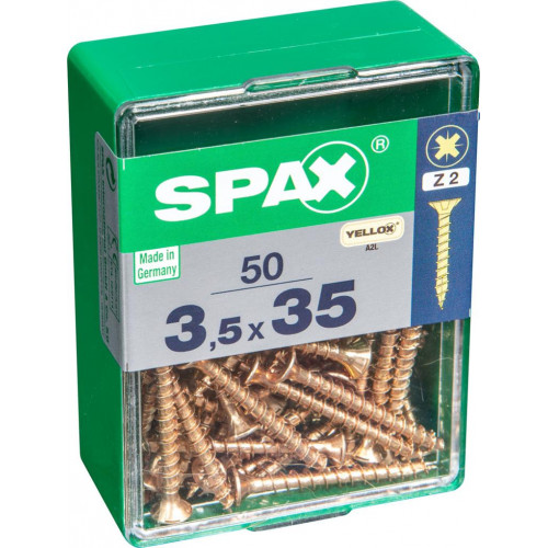 Lot de 50 vis acier tête fraisée pozidriv SPAX, Diam.3.5 mm x L.35 mm - SPAX