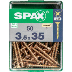 Lot de 50 vis acier tête fraisée pozidriv SPAX, Diam.3.5 mm x L.35 mm - SPAX