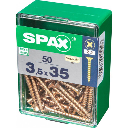 Lot de 50 vis acier tête fraisée pozidriv SPAX, Diam.3.5 mm x L.35 mm - SPAX