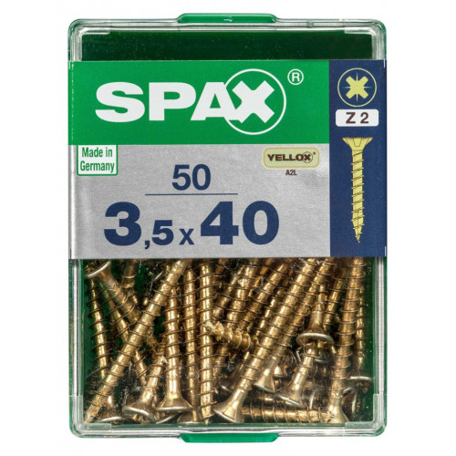 Lot de 50 vis acier tête fraisée pozidriv SPAX, Diam.3.5 mm x L.40 mm - SPAX