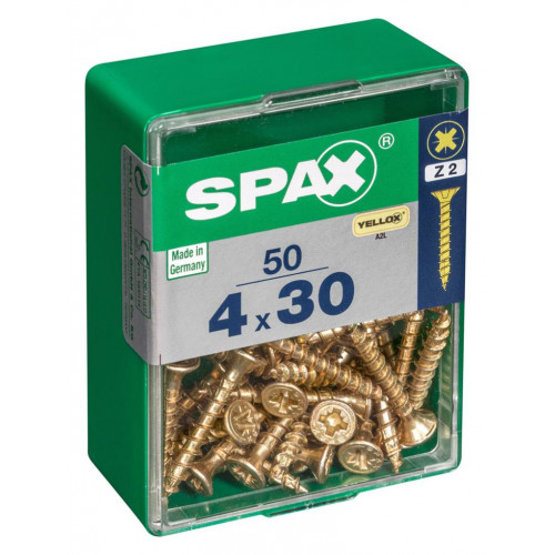 Lot de 50 vis acier tête fraisée pozidriv SPAX, Diam.4 mm x L.30 mm - SPAX