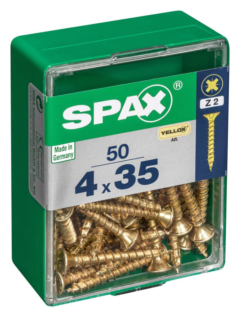Lot de 50 vis acier tête fraisée pozidriv SPAX, Diam.4 mm x L.35 mm