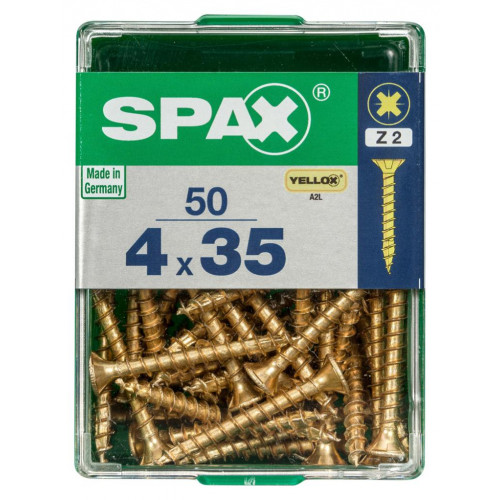 Lot de 50 vis acier tête fraisée pozidriv SPAX, Diam.4 mm x L.35 mm - SPAX