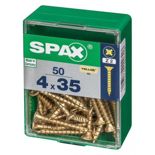 Lot de 50 vis acier tête fraisée pozidriv SPAX, Diam.4 mm x L.35 mm - SPAX