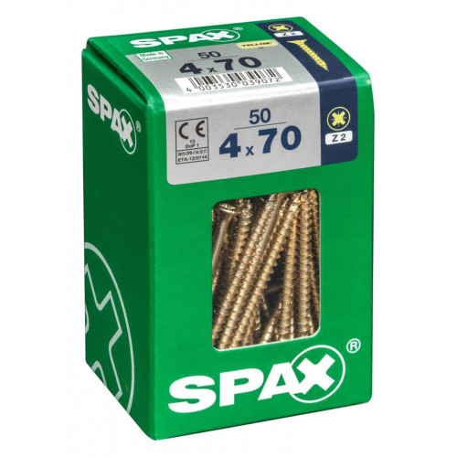 Lot de 50 vis acier tête fraisée pozidriv SPAX, Diam.4 mm x L.70 mm - SPAX