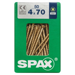 Lot de 50 vis acier tête fraisée pozidriv SPAX, Diam.4 mm x L.70 mm - SPAX