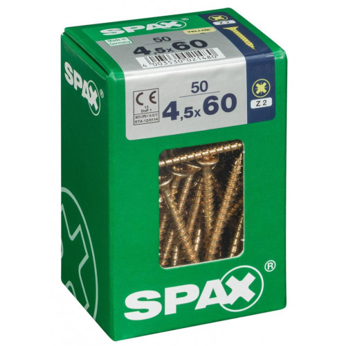 Lot de 50 vis acier tête fraisée pozidriv SPAX, Diam.4.5 mm x L.60 mm - SPAX