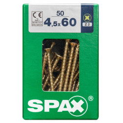 Lot de 50 vis acier tête fraisée pozidriv SPAX, Diam.4.5 mm x L.60 mm - SPAX