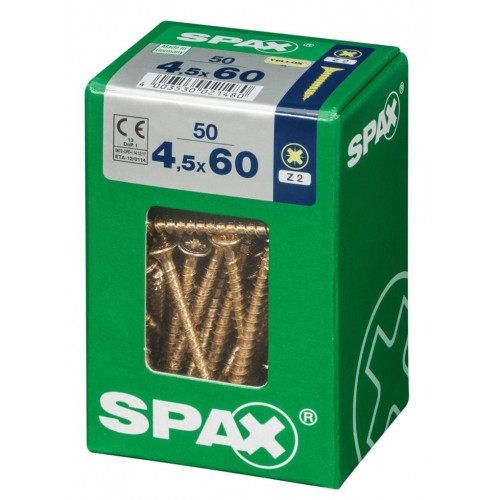 Lot de 50 vis acier tête fraisée pozidriv SPAX, Diam.4.5 mm x L.60 mm - SPAX