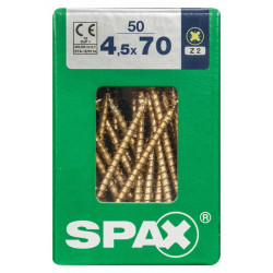 Lot de 50 vis acier tête fraisée pozidriv SPAX, Diam.4.5 mm x L.70 mm - SPAX