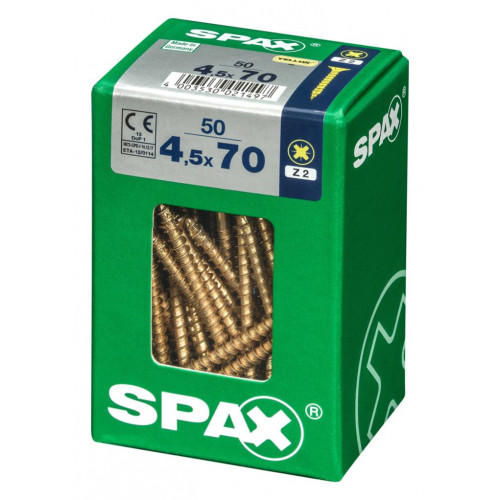 Lot de 50 vis acier tête fraisée pozidriv SPAX, Diam.4.5 mm x L.70 mm - SPAX