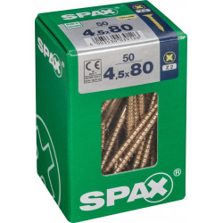Lot de 50 vis acier tête fraisée pozidriv SPAX, Diam.4.5 mm x L.80 mm de marque SPAX, référence: B6225700