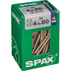 Lot de 50 vis acier tête fraisée pozidriv SPAX, Diam.4.5 mm x L.80 mm - SPAX