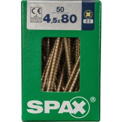 Lot de 50 vis acier tête fraisée pozidriv SPAX, Diam.4.5 mm x L.80 mm - SPAX