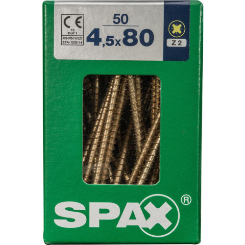 Lot de 50 vis acier tête fraisée pozidriv SPAX, Diam.4.5 mm x L.80 mm - SPAX